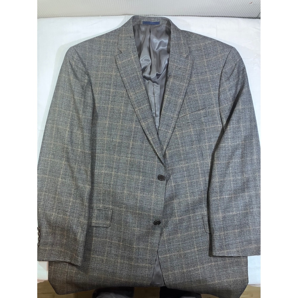Daniel Cremieux Loro Piana Wool Blazer Mens 46L Gray Brown Plaid Sport Coat USA